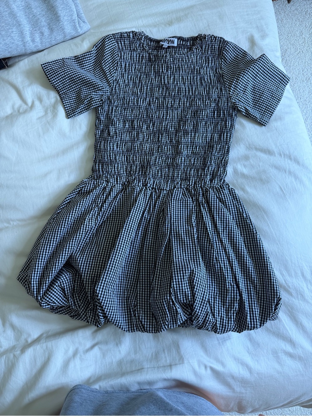 Gingham Bubble Mini Dress in Black and White